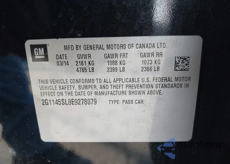 2014 Chevrolet Impala 1Lz z USA, uszkodzony, nr VIN 2G1145SL8E9278079